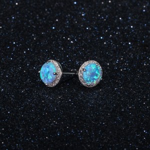 S925 Blue Round Opal Zirconia Stud Earring 40700043