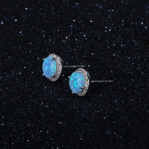 S925 Blue Round Opal Zirconia Stud Earring 40700043