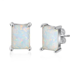 S925 Rectangle White Opal Stud Earring 40700044