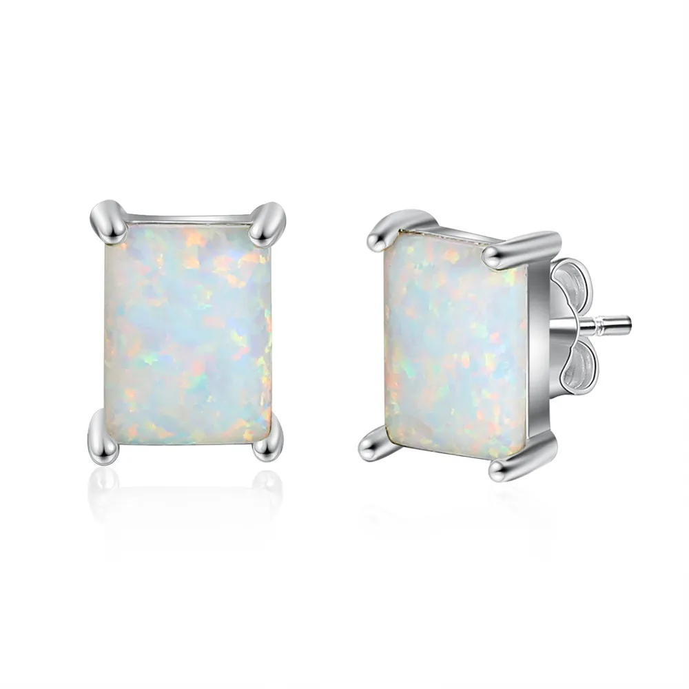 S925 Rectangle White Opal Stud Earring 40700044