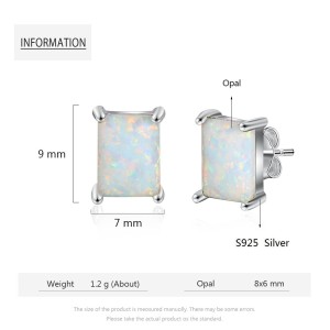 S925 Rectangle White Opal Stud Earring 40700044