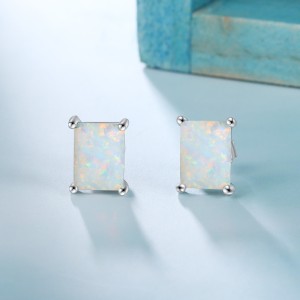 S925 Rectangle White Opal Stud Earring 40700044