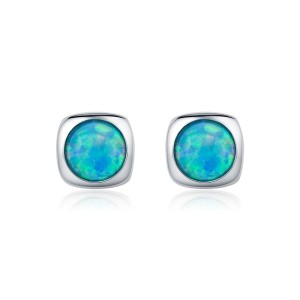 925 Sterling Silver Vintage Blue Opal Stud Earring 40700045