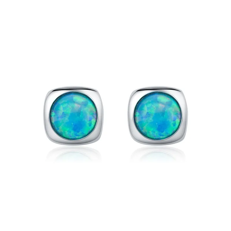 925 Sterling Silver Vintage Blue Opal Stud Earring 40700045
