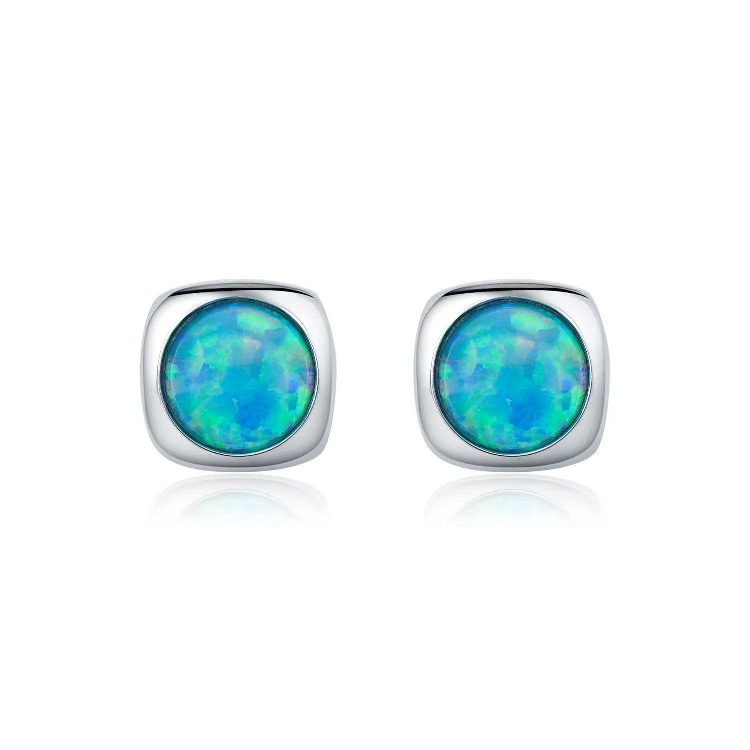 925 Sterling Silver Vintage Blue Opal Stud Earring 40700045