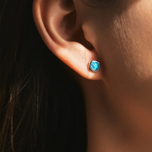 925 Sterling Silver Vintage Blue Opal Stud Earring 40700045
