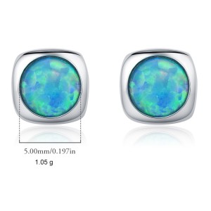 925 Sterling Silver Vintage Blue Opal Stud Earring 40700045