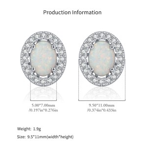925 Sterling Silver Vintage Oval Created Opal Halo Stud Earrings 40700046
