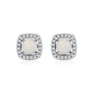 925 Sterling Silver Vintage Cushion Opal Stud Earrings 40700047