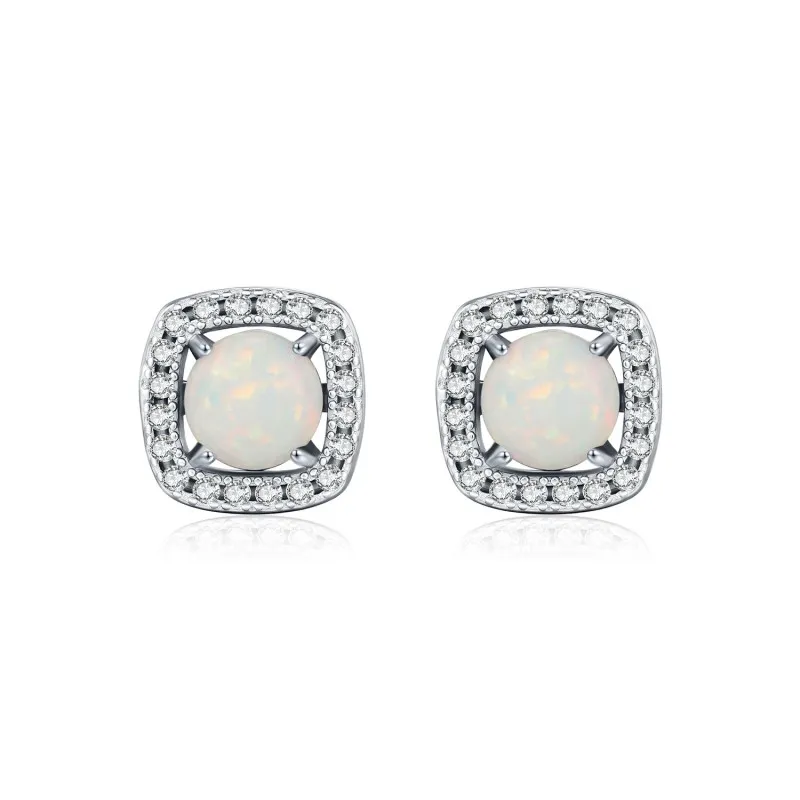 925 Sterling Silver Vintage Cushion Opal Stud Earrings 40700047