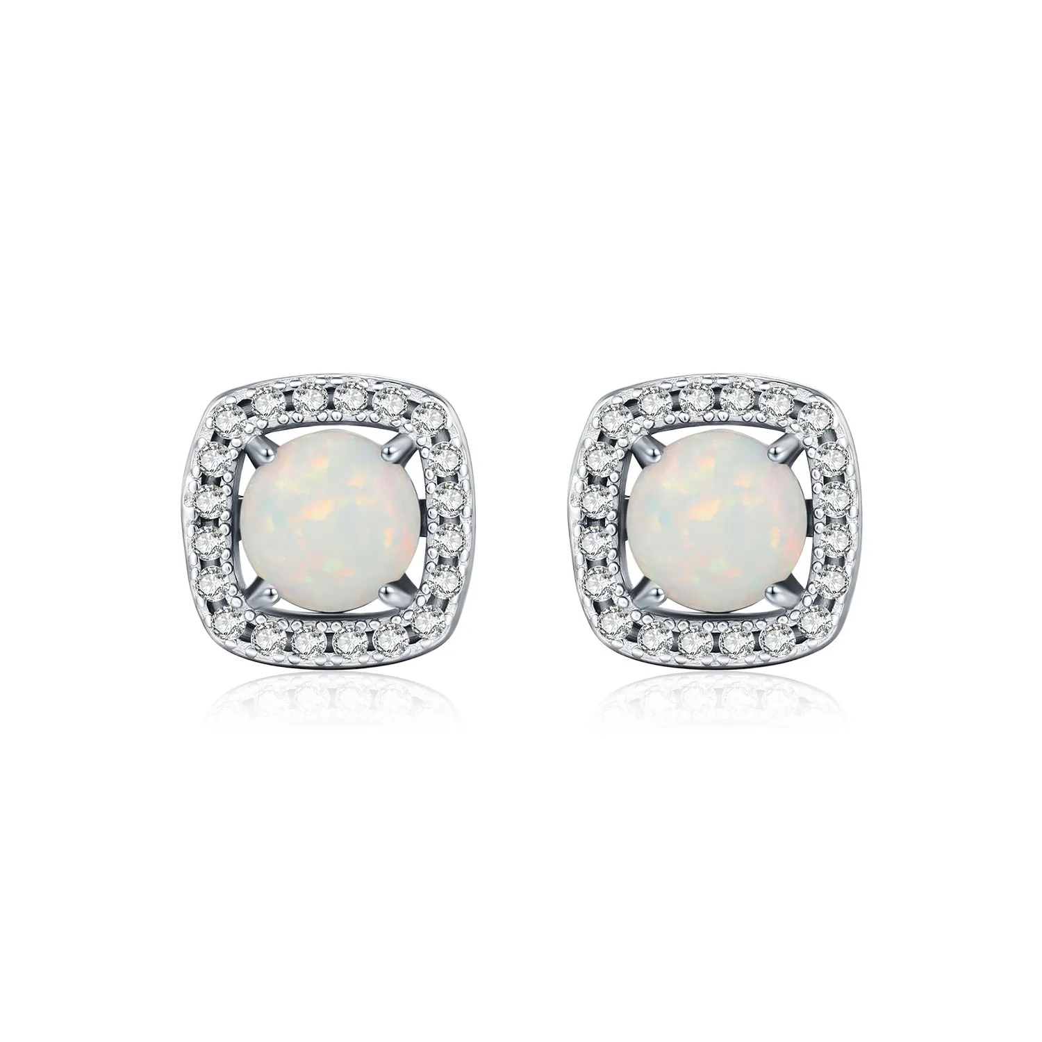 925 Sterling Silver Vintage Cushion Opal Stud Earrings 40700047
