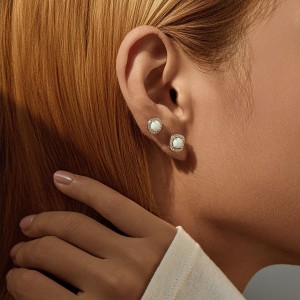 925 Sterling Silver Vintage Cushion Opal Stud Earrings 40700047