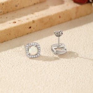 925 Sterling Silver Vintage Cushion Opal Stud Earrings 40700047