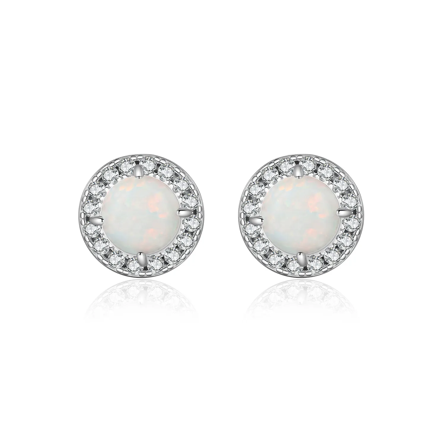 925 Sterling Silver Round Lab Opal Halo Stud Earrings 40700048