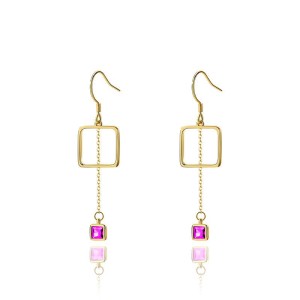 925 Sterling Silver Square CZ Tassel Dangle Earrings 50100009