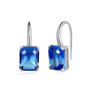 925 Sterling Silver Rectangle Crystal Dangle Earrings 50100011