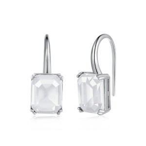 925 Sterling Silver Rectangle Crystal Dangle Earrings 50100011