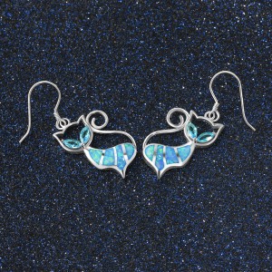 Cute Zirconia Opal Cat Dangle Earring 50100026