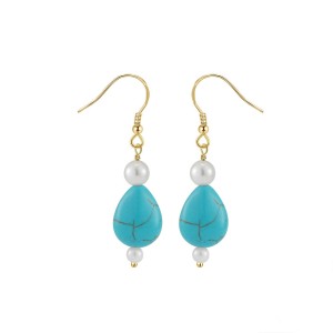 S925 Vintage Waterdrop Turquoise Pearl Dangle 50100031