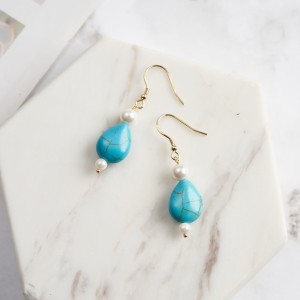 S925 Vintage Waterdrop Turquoise Pearl Dangle 50100031