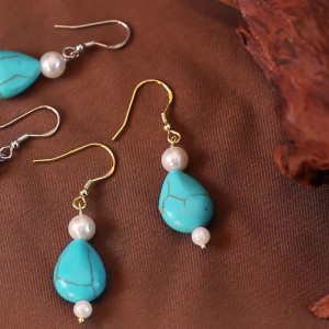 S925 Vintage Waterdrop Turquoise Pearl Dangle 50100031