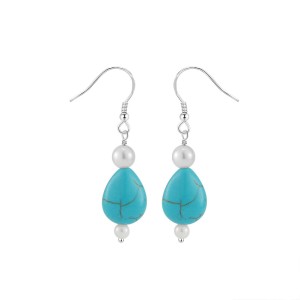 S925 Vintage Waterdrop Turquoise Pearl Dangle 50100031