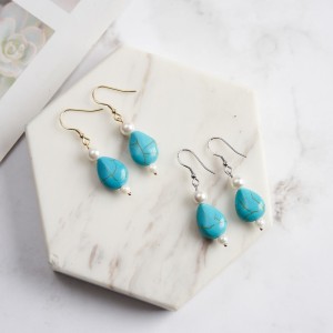 S925 Vintage Waterdrop Turquoise Pearl Dangle 50100031
