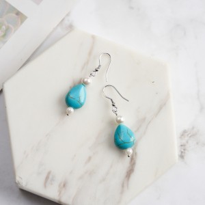 S925 Vintage Waterdrop Turquoise Pearl Dangle 50100031