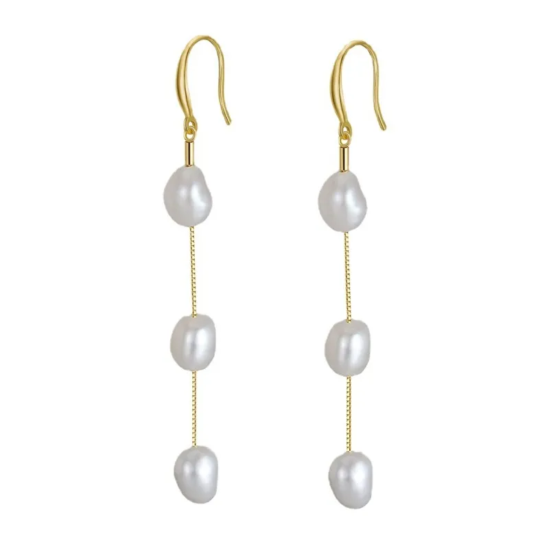 925 Sterling Silver Fresh Water Pearl Dangle Tassel Earring 50100033