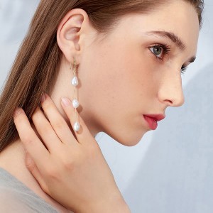 925 Sterling Silver Fresh Water Pearl Dangle Tassel Earring 50100033