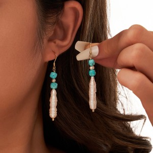 S925 Bohemia Turquoise Fresh Water Pearl Dangle Earring 50100034