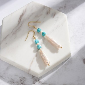 S925 Bohemia Turquoise Fresh Water Pearl Dangle Earring 50100034