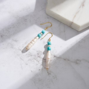 S925 Bohemia Turquoise Fresh Water Pearl Dangle Earring 50100034