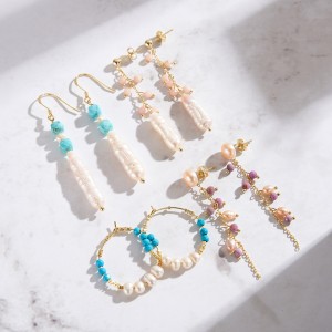 S925 Bohemia Turquoise Fresh Water Pearl Dangle Earring 50100034