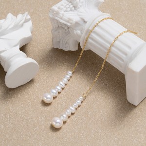 925 Sterling Silver Fresh Water Pearl Thread Through Earring 50500006