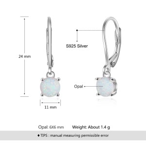 Round White Opal Lever Back Earring 50600003