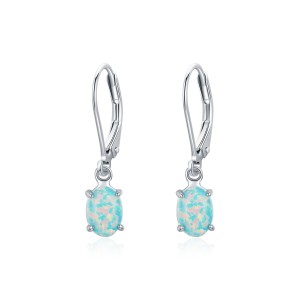 925 Sterling Silver Opal Lever Back Dangle Earring 50600006