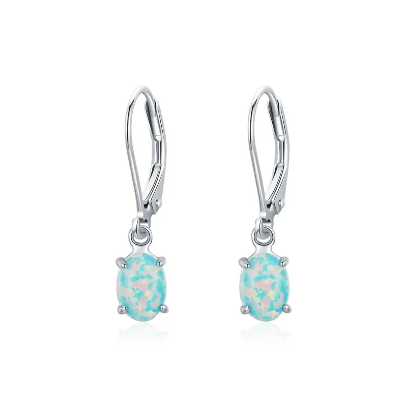 925 Sterling Silver Opal Lever Back Dangle Earring 50600006