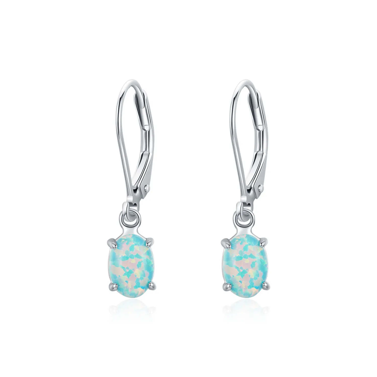 925 Sterling Silver Opal Lever Back Dangle Earring 50600006