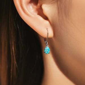 925 Sterling Silver Opal Lever Back Dangle Earring 50600006