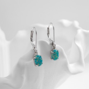 925 Sterling Silver Opal Lever Back Dangle Earring 50600006