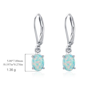 925 Sterling Silver Opal Lever Back Dangle Earring 50600006