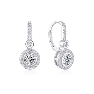 925 Sterling Silver CZ Halo Drop Level Back Earring 50600007