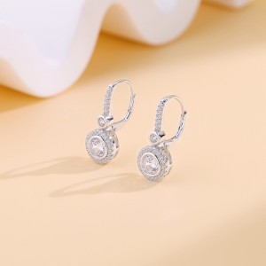 925 Sterling Silver CZ Halo Drop Level Back Earring 50600007