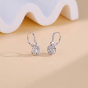 925 Sterling Silver CZ Halo Drop Level Back Earring 50600007