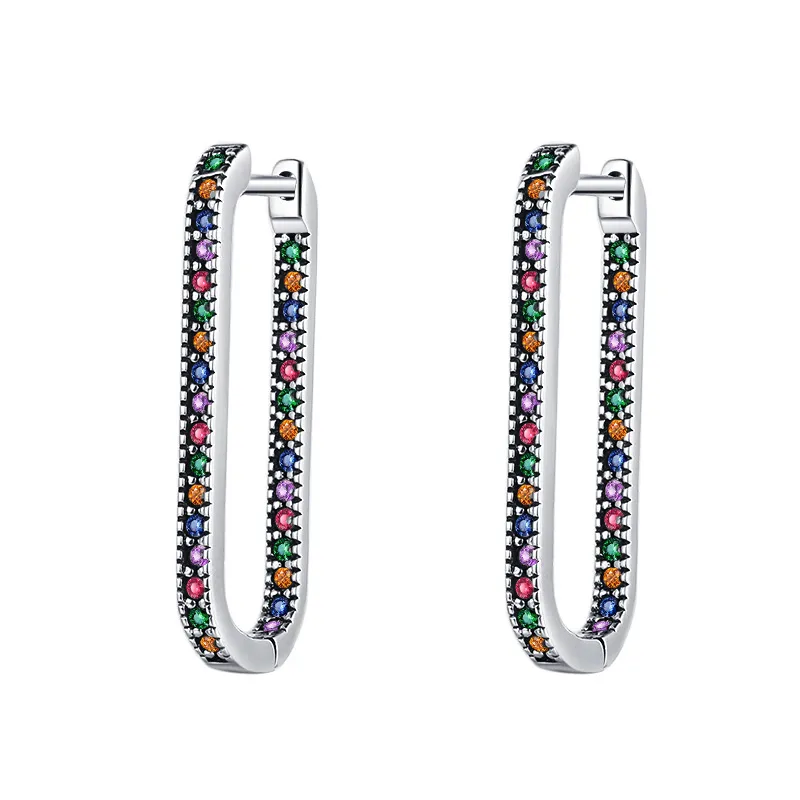 Rainbow Zirconia U Shape Hoop Earrings 6020002