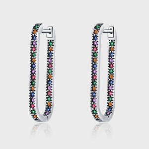 Rainbow Zirconia U Shape Hoop Earrings 6020002 Rainbow Zirconia U Shape Hoop Earrings 6020002