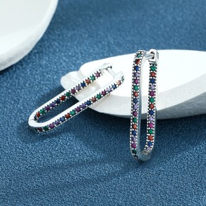 Rainbow Zirconia U Shape Hoop Earrings 6020002 Rainbow Zirconia U Shape Hoop Earrings 6020002