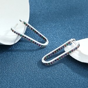 Rainbow Zirconia U Shape Hoop Earrings 6020002 Rainbow Zirconia U Shape Hoop Earrings 6020002