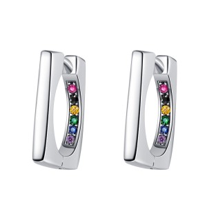 Rainbow Zirconia Rectangle Hoop Earrings 6020063 Rainbow Zirconia Rectangle Hoop Earrings 6020063